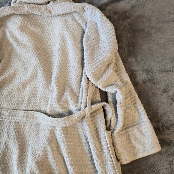 Pottery Barn Women Gray Cotton Waffle Weave Bath Robe Shawl Collar Small Turkey - Picture 14 of 16